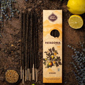 Imagen de Sahumerio Patagonia Refrescante, aroma a limón de Sagrada Madre. Está adornado alrededor con rodajas de limón